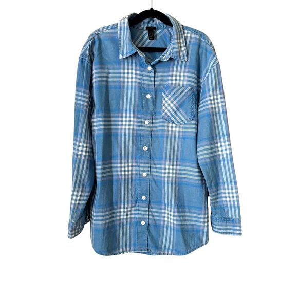 Art Class Shirt Girls Large 10/12 Blue Plaid Long Sleeve Button Front Pocket Top - Picture 1 of 7